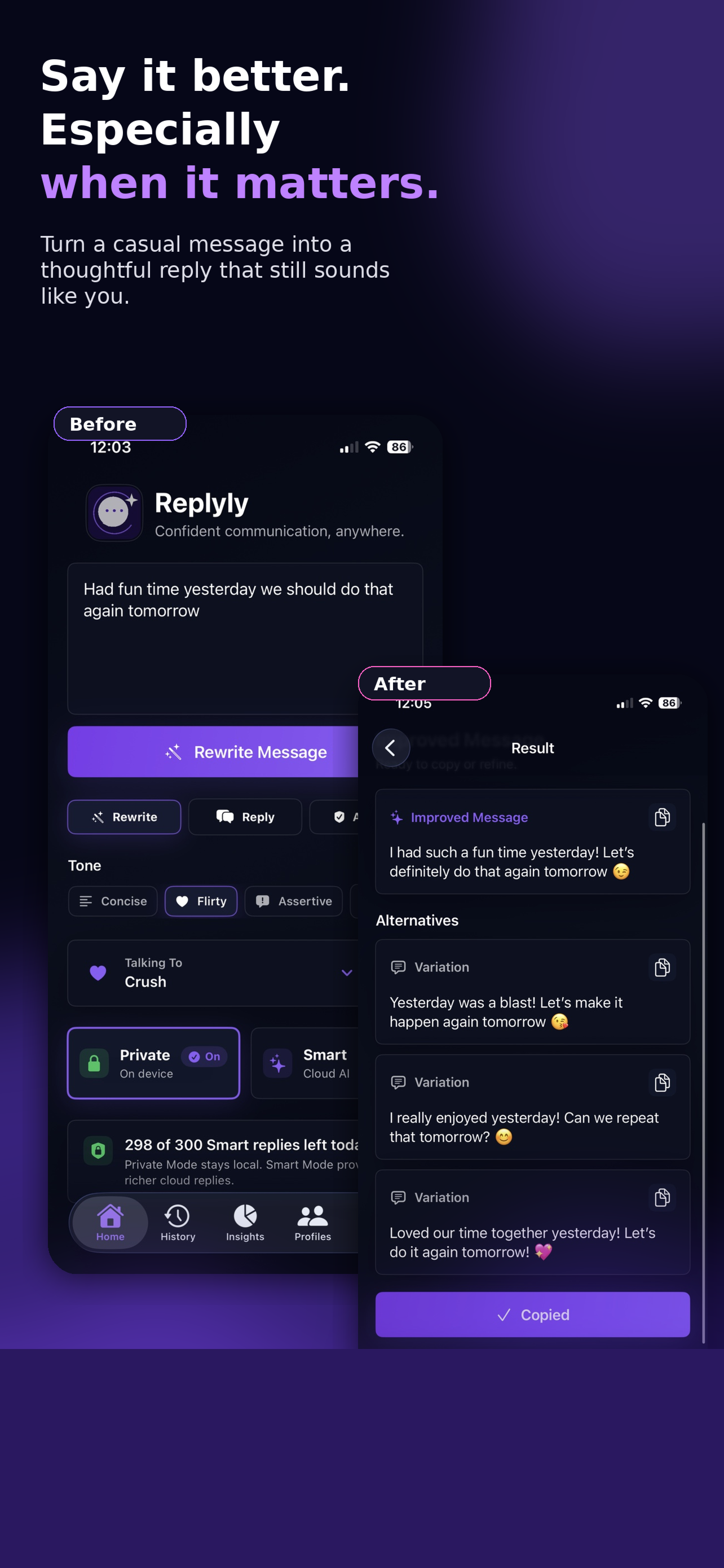 Replyly crush rewrite screenshot