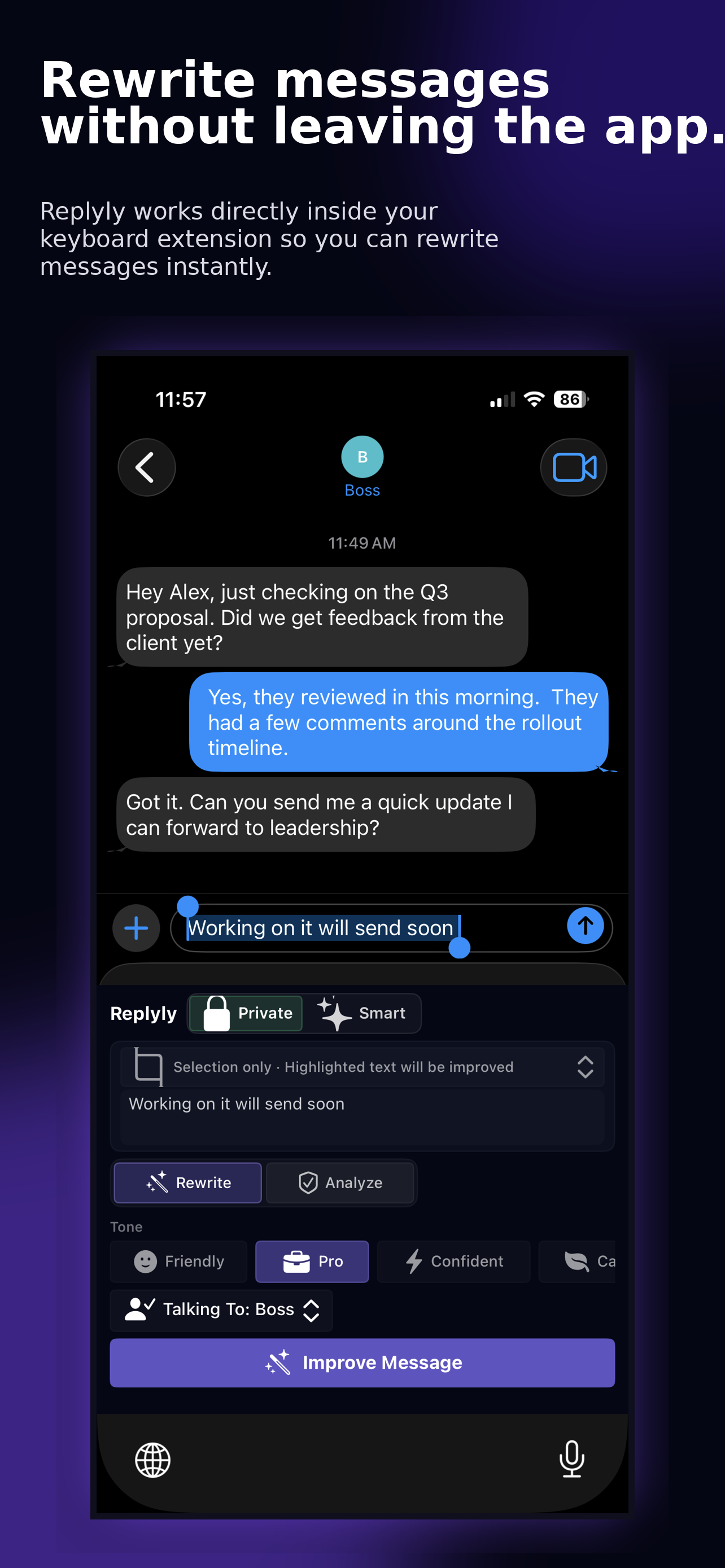 Replyly keyboard screenshot